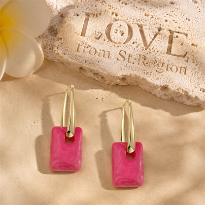 Pink & 18K Gold-Plated Square Huggie Earrings