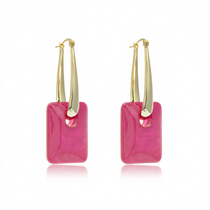 Pink & 18K Gold-Plated Square Huggie Earrings
