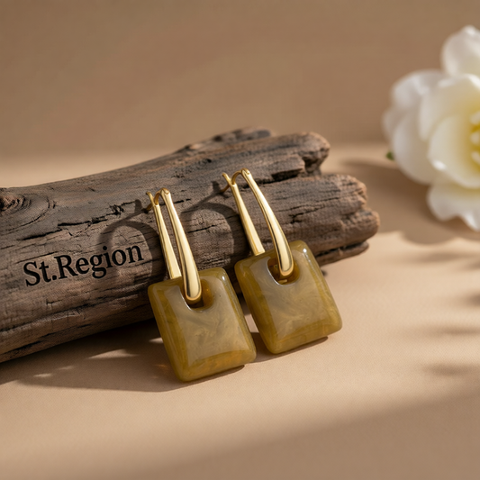 Brown Resin & 18K Gold-Plated Square Huggie Earrings