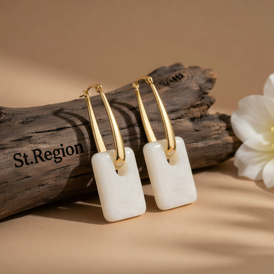 White Resin & 18K Gold-Plated Square Huggie Earrings