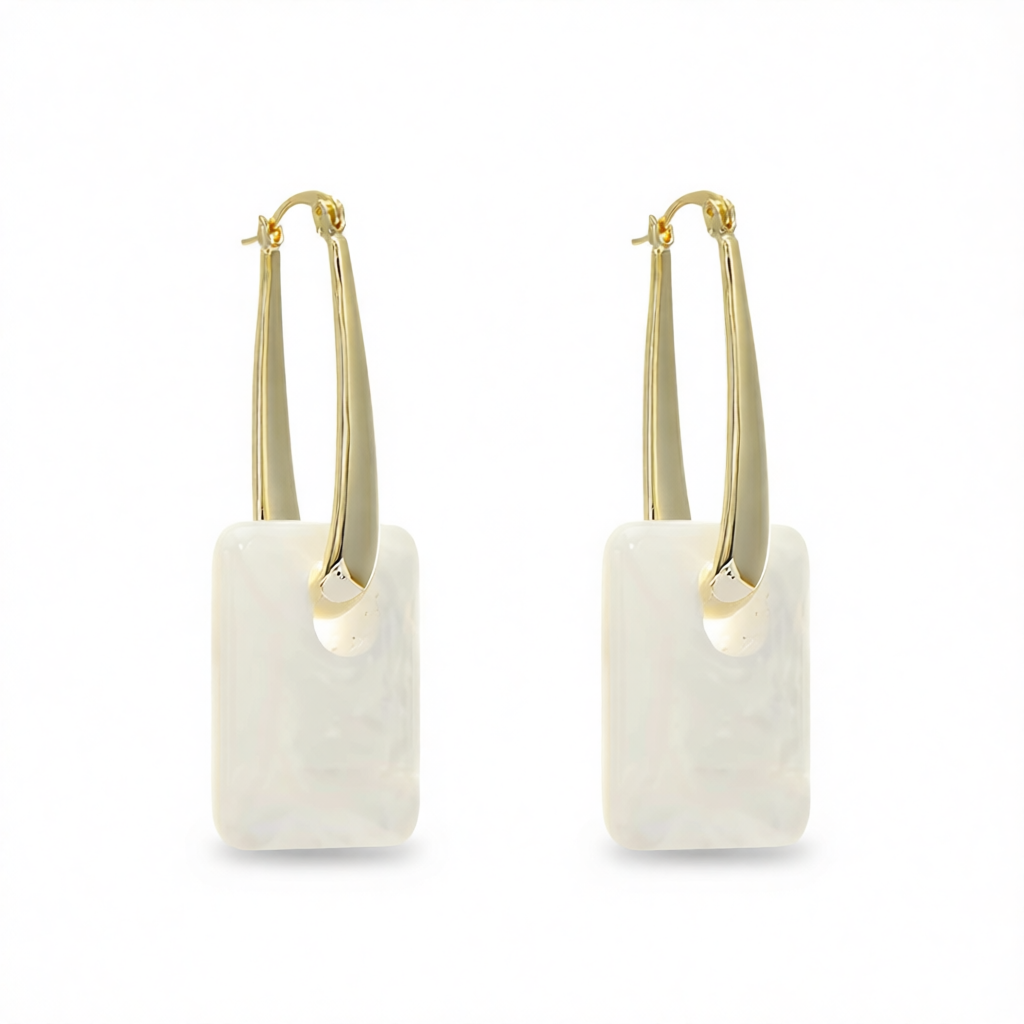 White Resin & 18K Gold-Plated Square Huggie Earrings