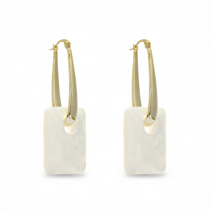 White Resin & 18K Gold-Plated Square Huggie Earrings
