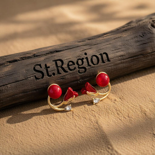 Red Resin & Crystal 18K Gold-Plated Rose Ear Jackets