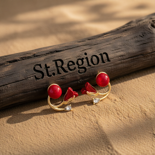 Red Resin & Crystal 18K Gold-Plated Rose Ear Jackets