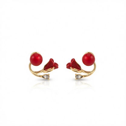 Red Resin & Crystal 18K Gold-Plated Rose Ear Jackets
