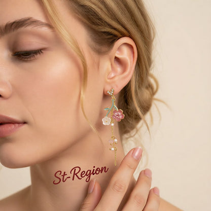 Pearl and Enamel Acrylic 18K Gold-Plated Floral Mismatched Drop Earrings, gold drop earrings for women, styled look