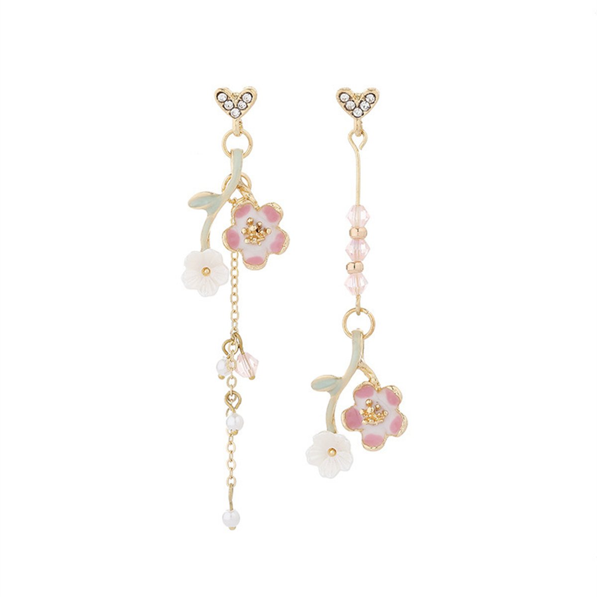 Pearl and Enamel Acrylic 18K Gold-Plated Floral Mismatched Drop Earrings, gold drop earrings for women, side view
