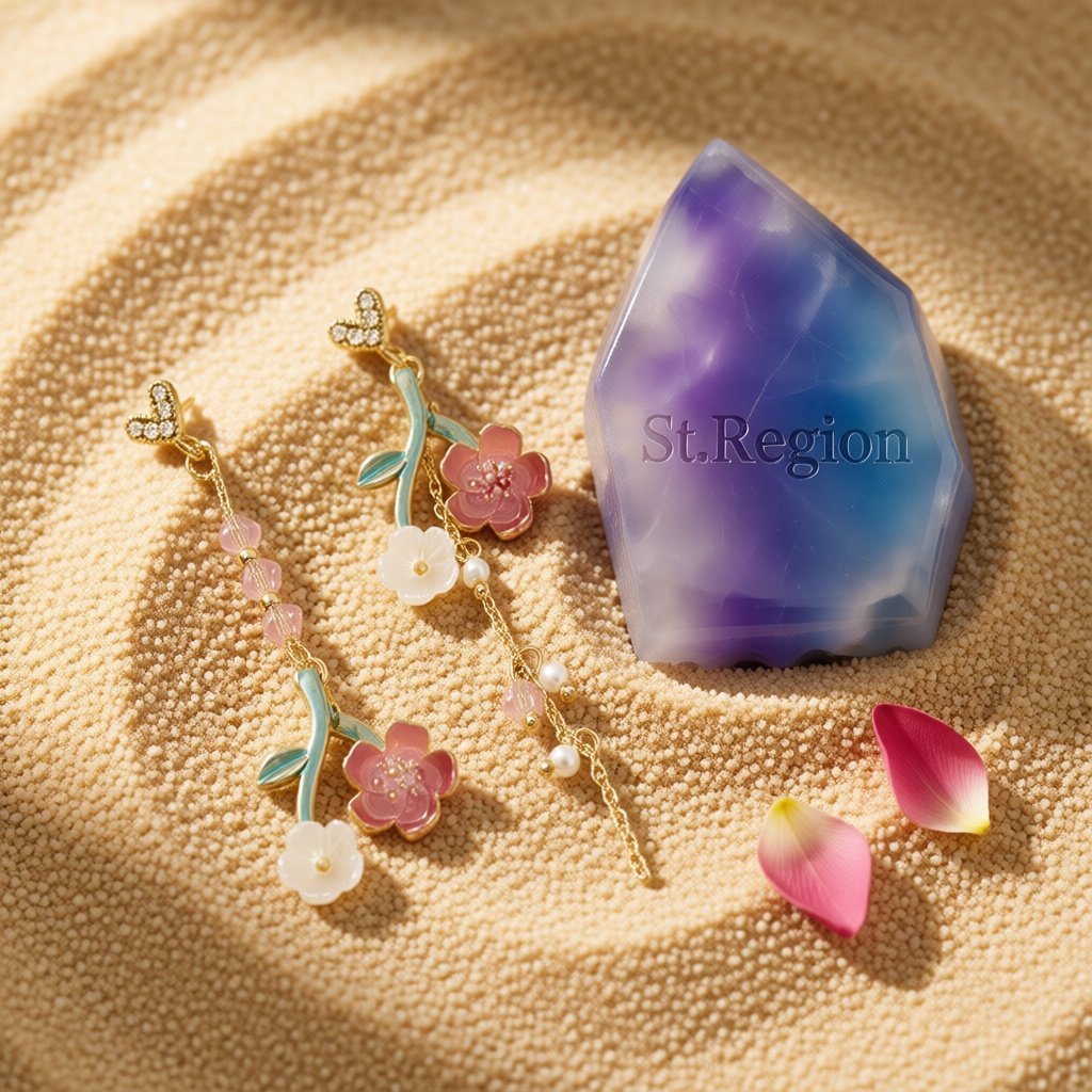 Pearl and Enamel Acrylic 18K Gold-Plated Floral Mismatched Drop Earrings, gold drop earrings for women, detail close-up