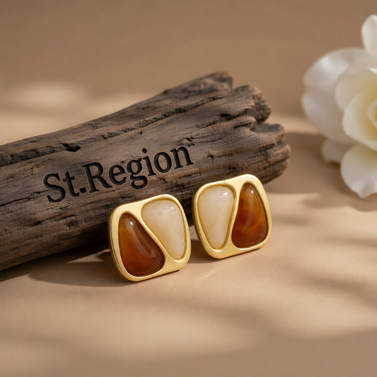 Brown Resin & 18K Gold-Plated Square Stud Earrings