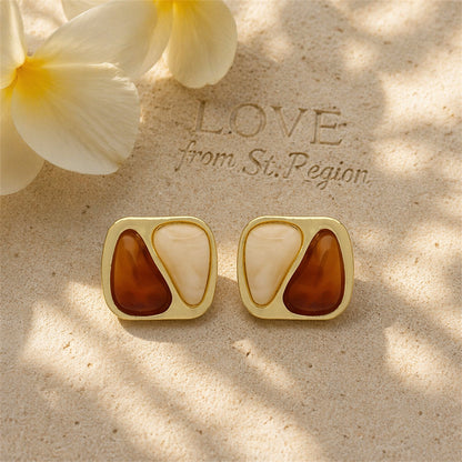 Brown Resin & 18K Gold-Plated Square Stud Earrings