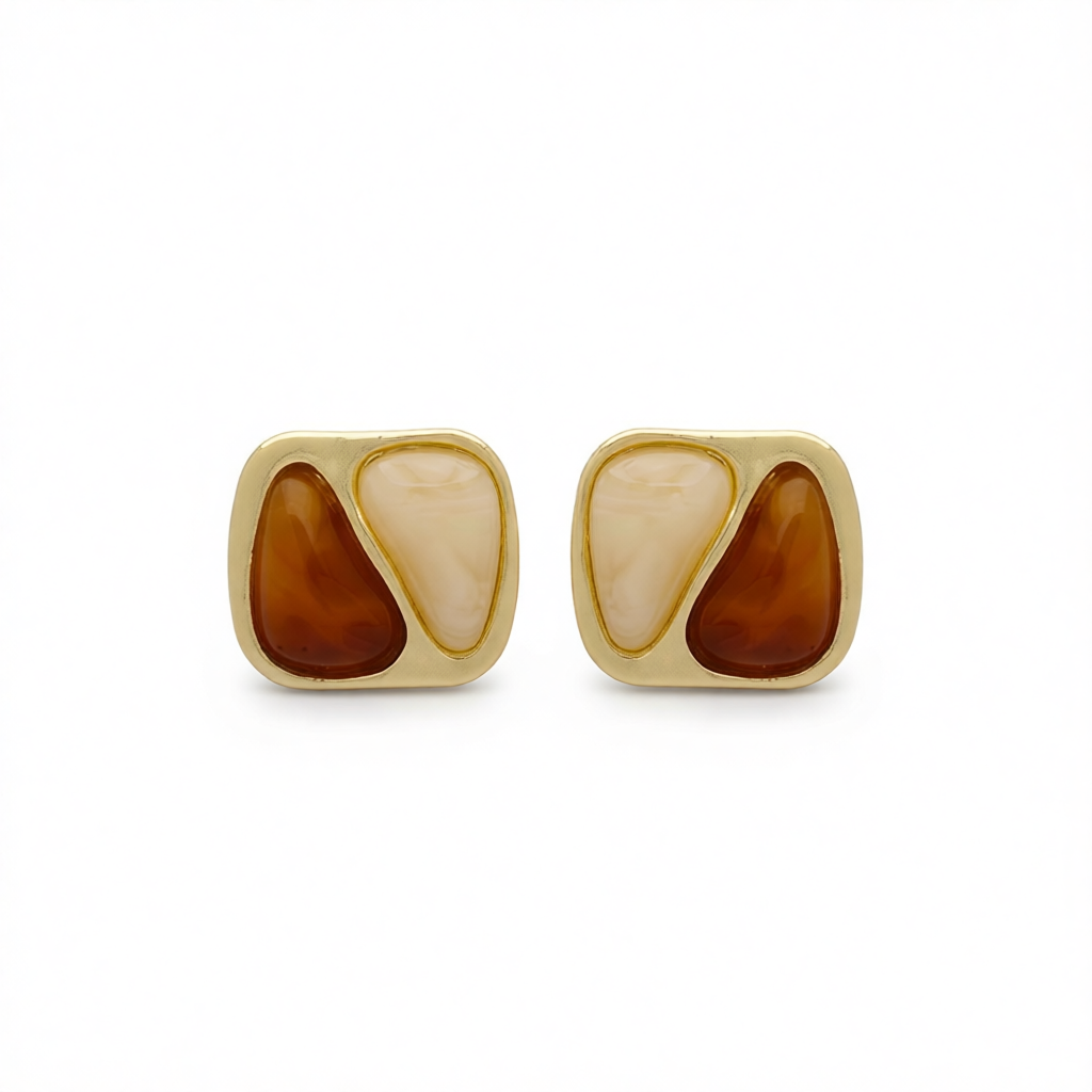 Brown Resin & 18K Gold-Plated Square Stud Earrings