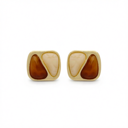 Brown Resin & 18K Gold-Plated Square Stud Earrings