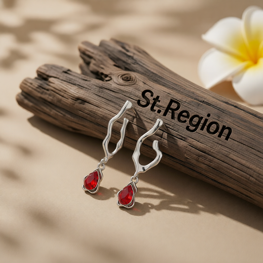 Red Crystal & Silver-Plated Drop Huggie Earrings
