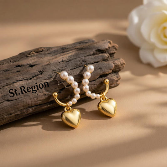 Pearl & 18K Gold-Plated Heart Huggie Earrings