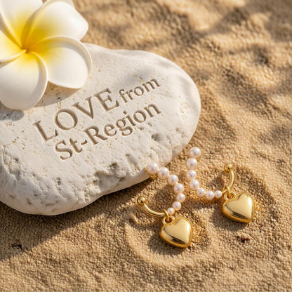 Pearl and 18K Gold-Plated Heart Huggie Earrings, gold drop earrings for women, elegant gift for her, lifestyle look