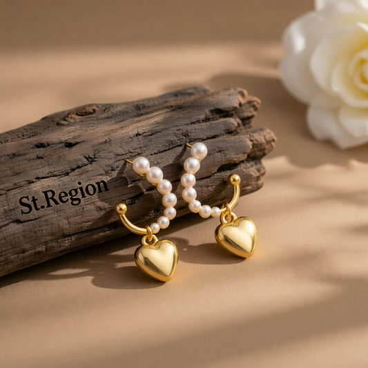 Pearl & 18K Gold-Plated Heart Huggie Earrings