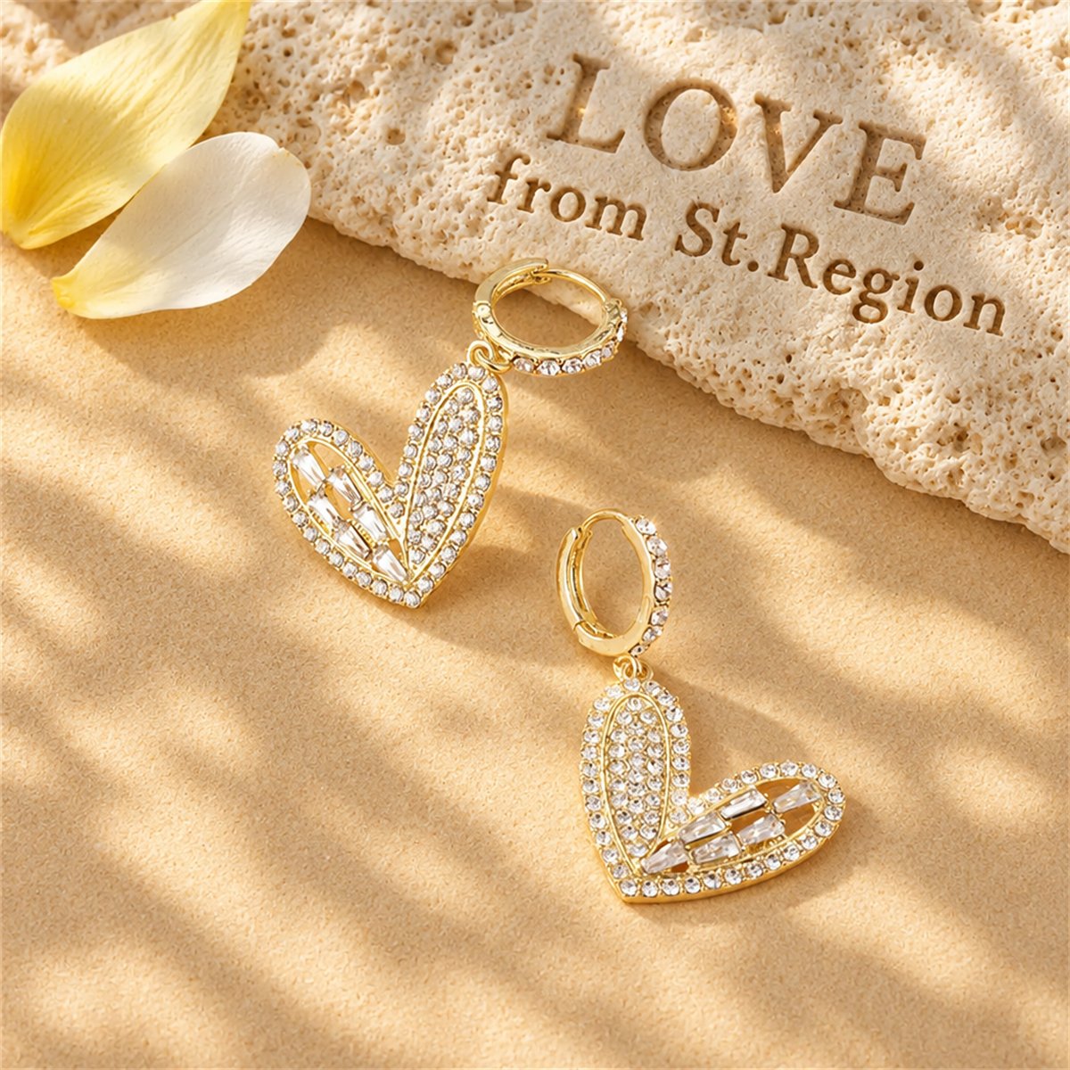 Cubic Zirconia and 18K Gold-Plated Heart Huggie Earrings, gold huggie earrings, vintage-inspired design, lifestyle look
