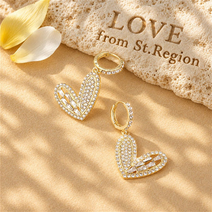 Cubic Zirconia and 18K Gold-Plated Heart Huggie Earrings, gold huggie earrings, vintage-inspired design, lifestyle look