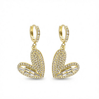 Cubic Zirconia and 18K Gold-Plated Heart Huggie Earrings, gold huggie earrings, vintage-inspired design, side view