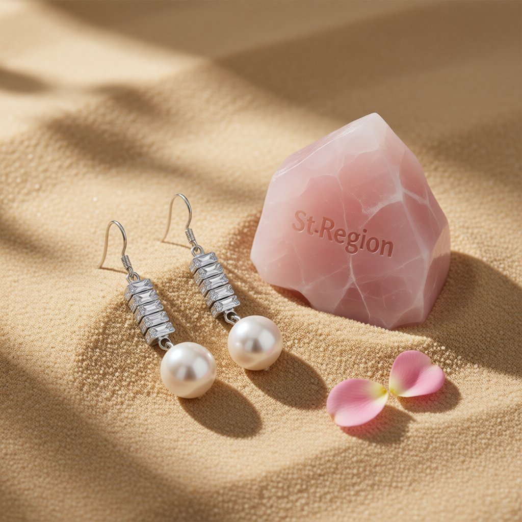 Crystal and Pearl Silver-Plated Stacked Baguette Drop Earrings, silver drop earrings for women, detail close-up