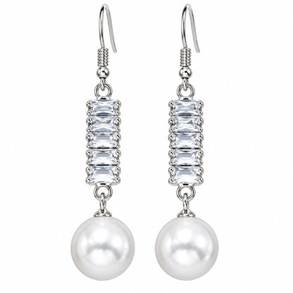Crystal and Pearl Silver-Plated Stacked Baguette Drop Earrings, silver drop earrings for women, side view