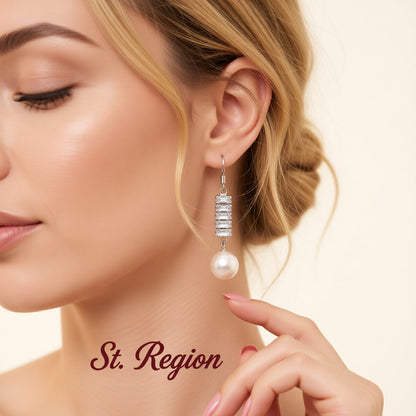 Crystal and Pearl Silver-Plated Stacked Baguette Drop Earrings, silver drop earrings for women, styled look