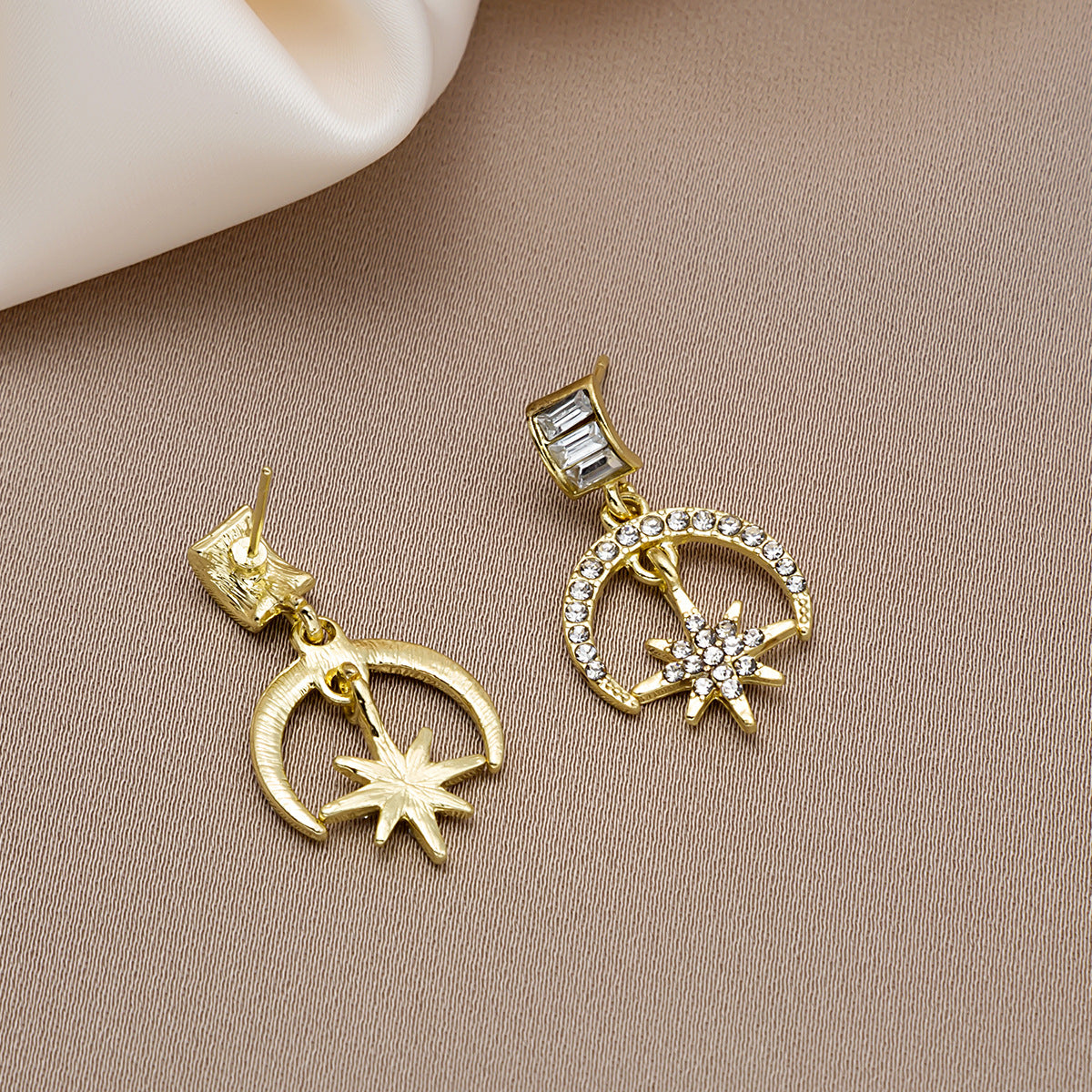 Cubic Zirconia & 18K Gold-Plated Moon Star Drop Earrings