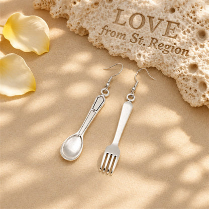 Silver-Plated Spoon and Fork Drop Earrings, silver drop earrings for women, everyday style, lifestyle look