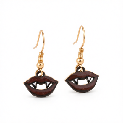 Red & Black 18K Gold-Plated Vampire Fangs Drop Earrings