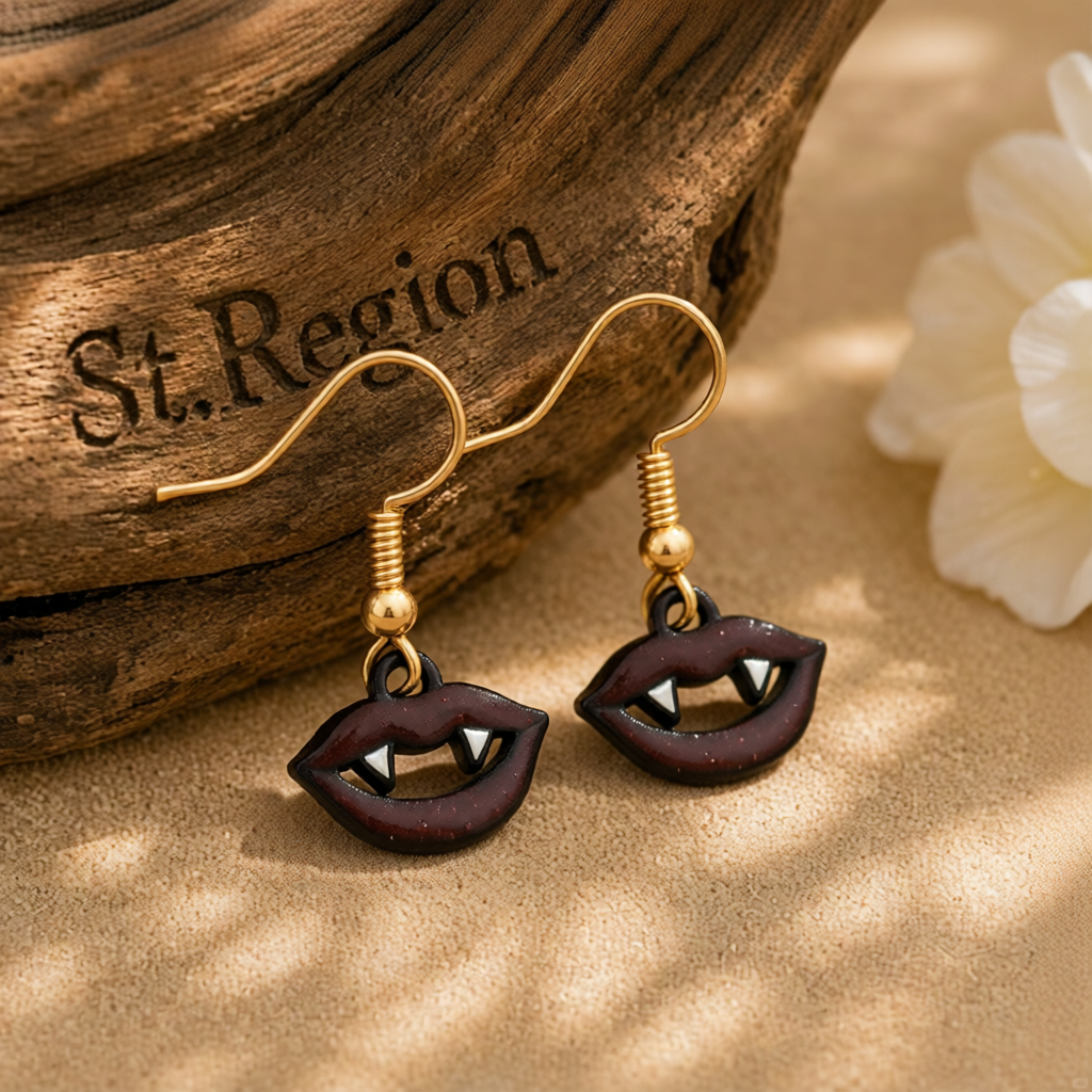 Red & Black 18K Gold-Plated Vampire Fangs Drop Earrings
