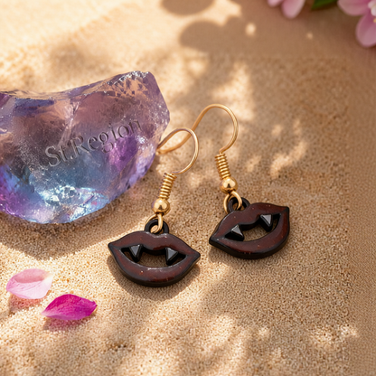Red & Black 18K Gold-Plated Vampire Fangs Drop Earrings