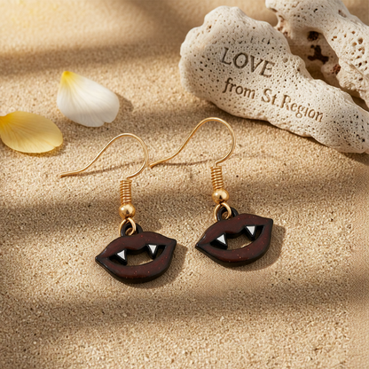 Red & Black 18K Gold-Plated Vampire Fangs Drop Earrings