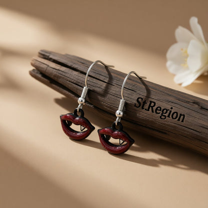 Red and Black Vampire Fangs Drop Earrings, drop earrings for women, everyday style, front view