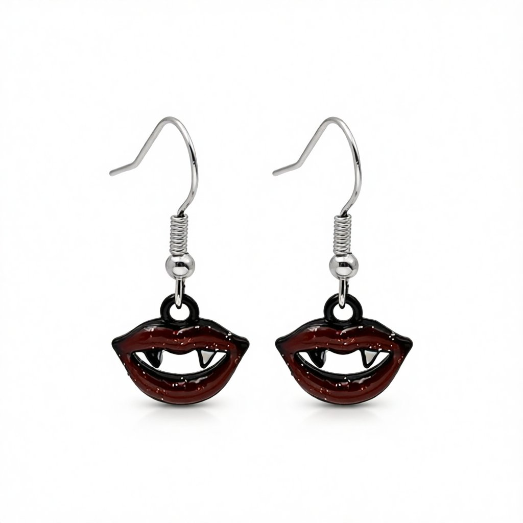 Red and Black Vampire Fangs Drop Earrings, drop earrings for women, everyday style, side view
