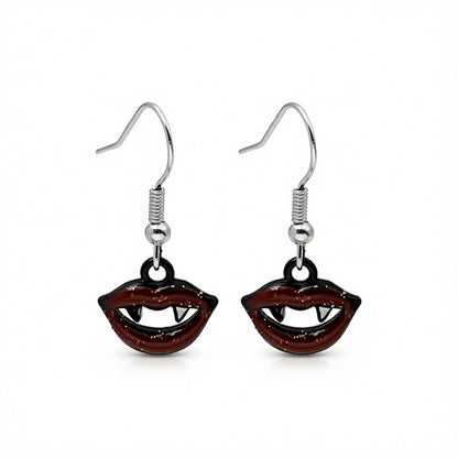 Red and Black Vampire Fangs Drop Earrings, drop earrings for women, everyday style, side view