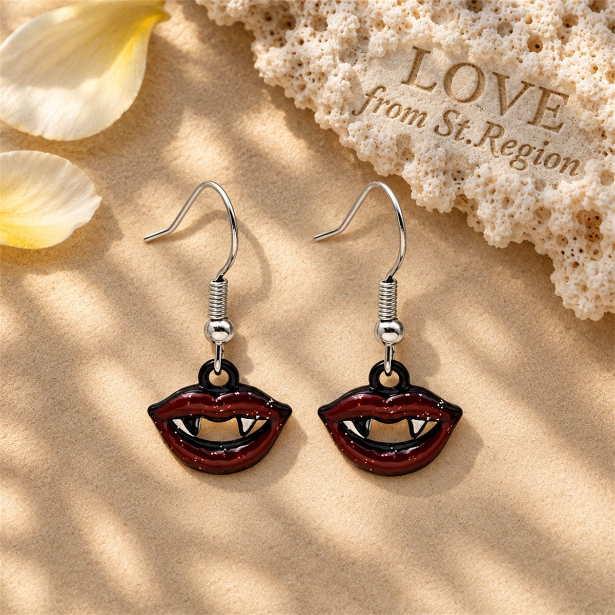 Red and Black Vampire Fangs Drop Earrings, drop earrings for women, everyday style, lifestyle look