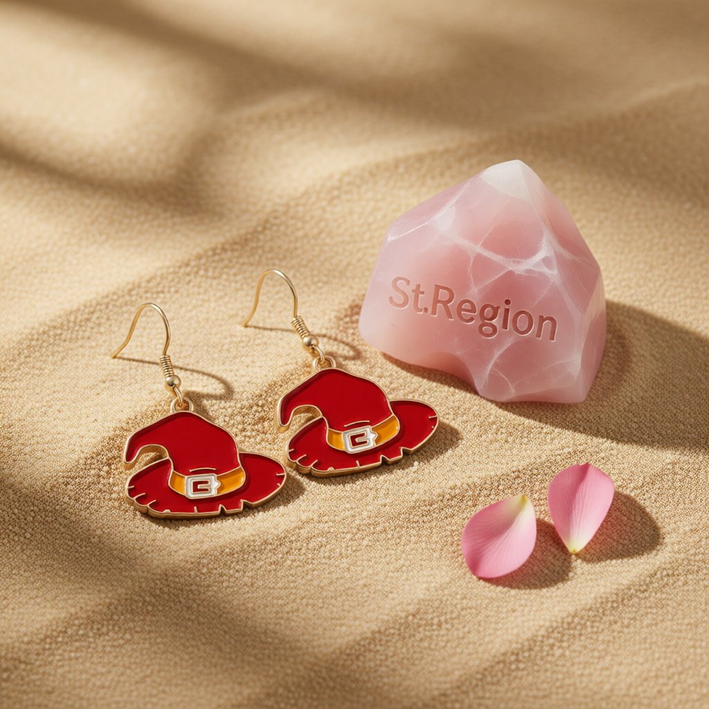 Red and Orange Enamel 18K Gold-Plated Witch Hat Drop Earrings, gold drop earrings for women, detail close-up