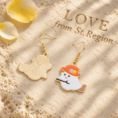 Orange Enamel and 18K Gold-Plated Broomstick Ghost Drop Earrings, gold drop earrings for women, lifestyle look