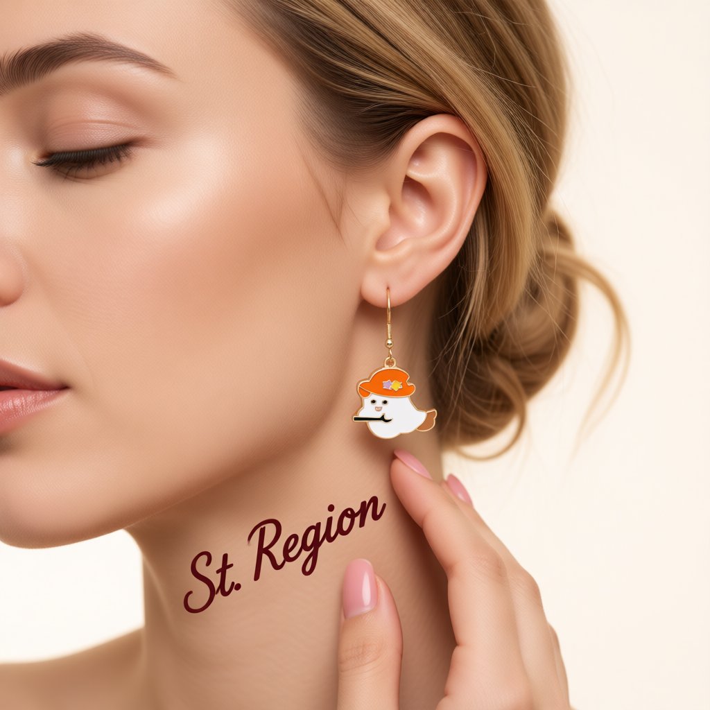 Orange Enamel and 18K Gold-Plated Broomstick Ghost Drop Earrings, gold drop earrings for women, styled look