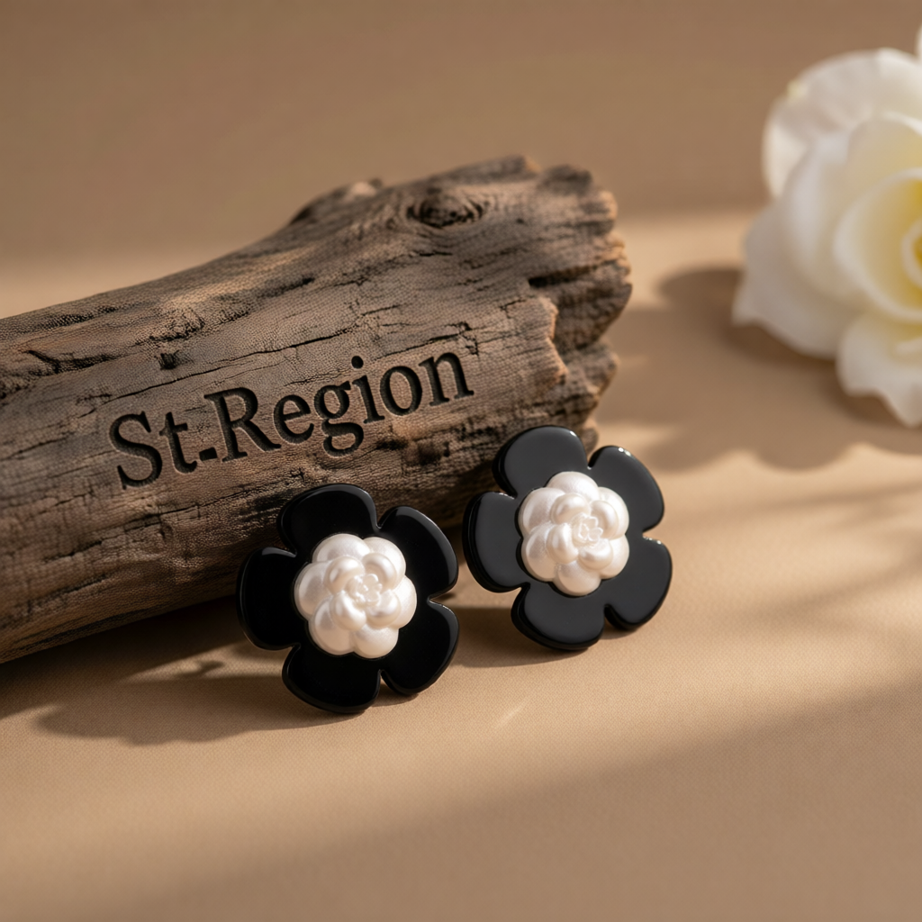 Black & White Floral Stud Earrings