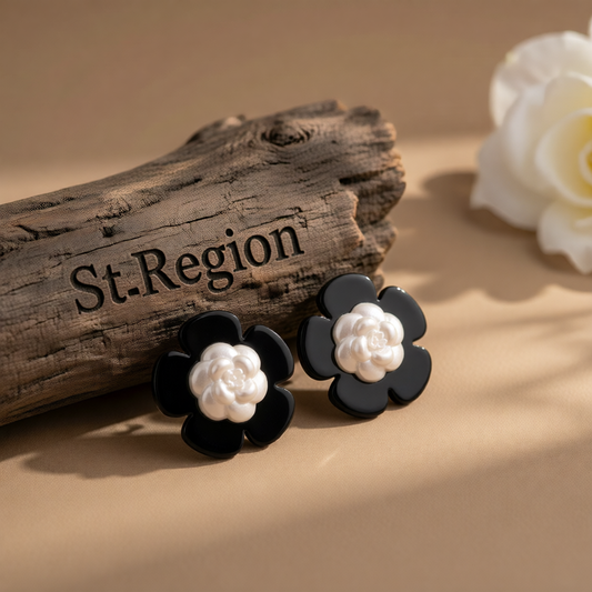 Black & White Floral Stud Earrings