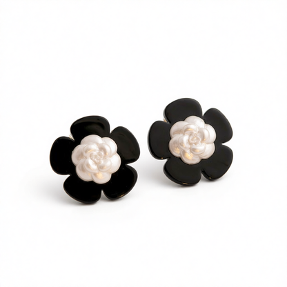 Black & White Floral Stud Earrings