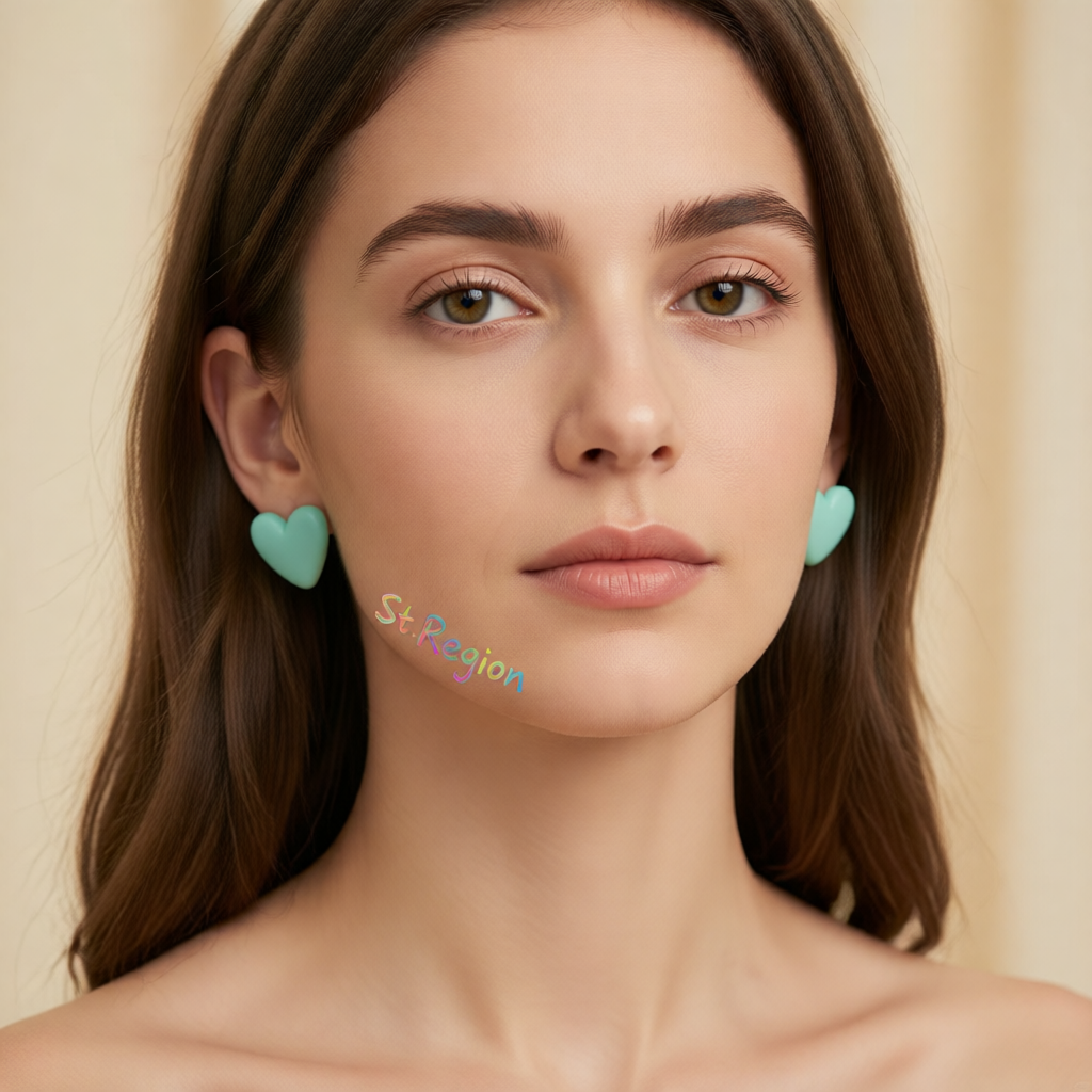 Cyan Acrylic & Silver-Plated Heart Stud Earrings