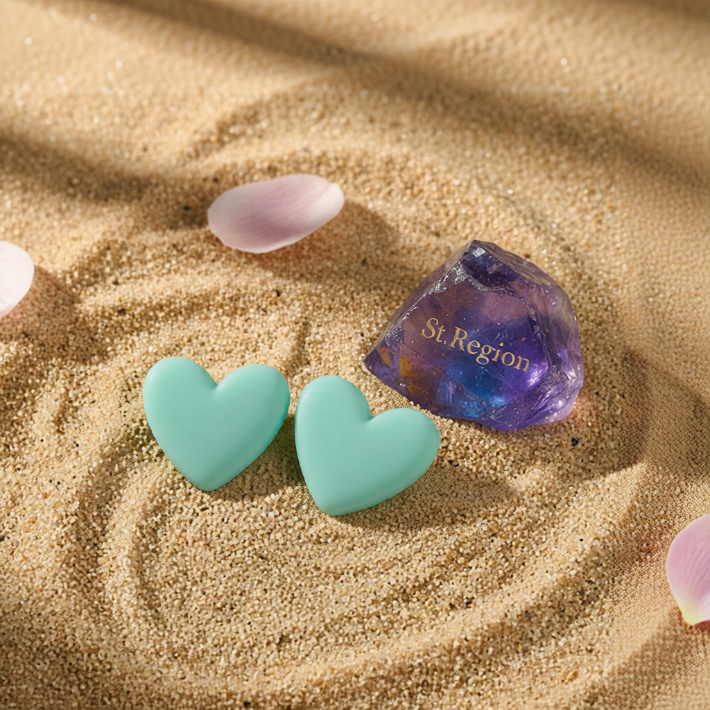Cyan Acrylic & Silver-Plated Heart Stud Earrings