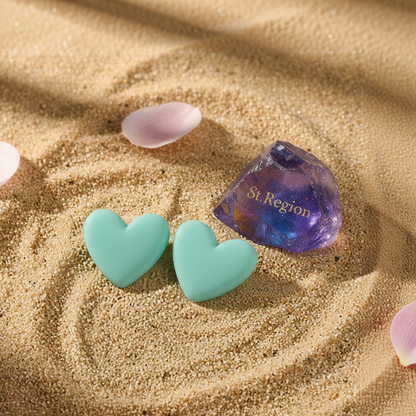 Cyan Acrylic & Silver-Plated Heart Stud Earrings
