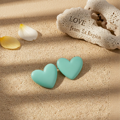 Cyan Acrylic & Silver-Plated Heart Stud Earrings