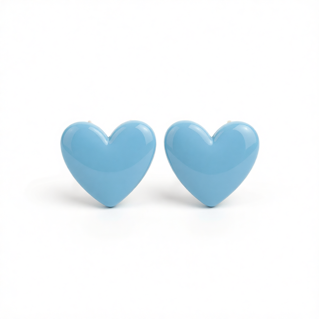 Lake Blue Acrylic & Silver-Plated Heart Stud Earrings