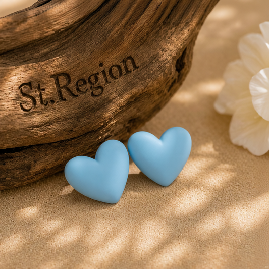 Lake Blue Acrylic & Silver-Plated Heart Stud Earrings