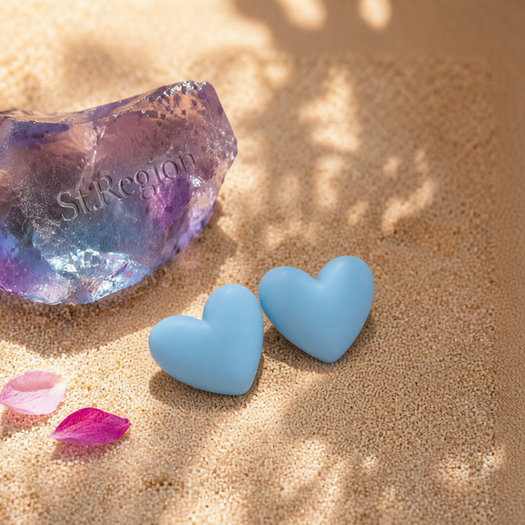 Lake Blue Acrylic & Silver-Plated Heart Stud Earrings