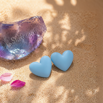 Lake Blue Acrylic & Silver-Plated Heart Stud Earrings